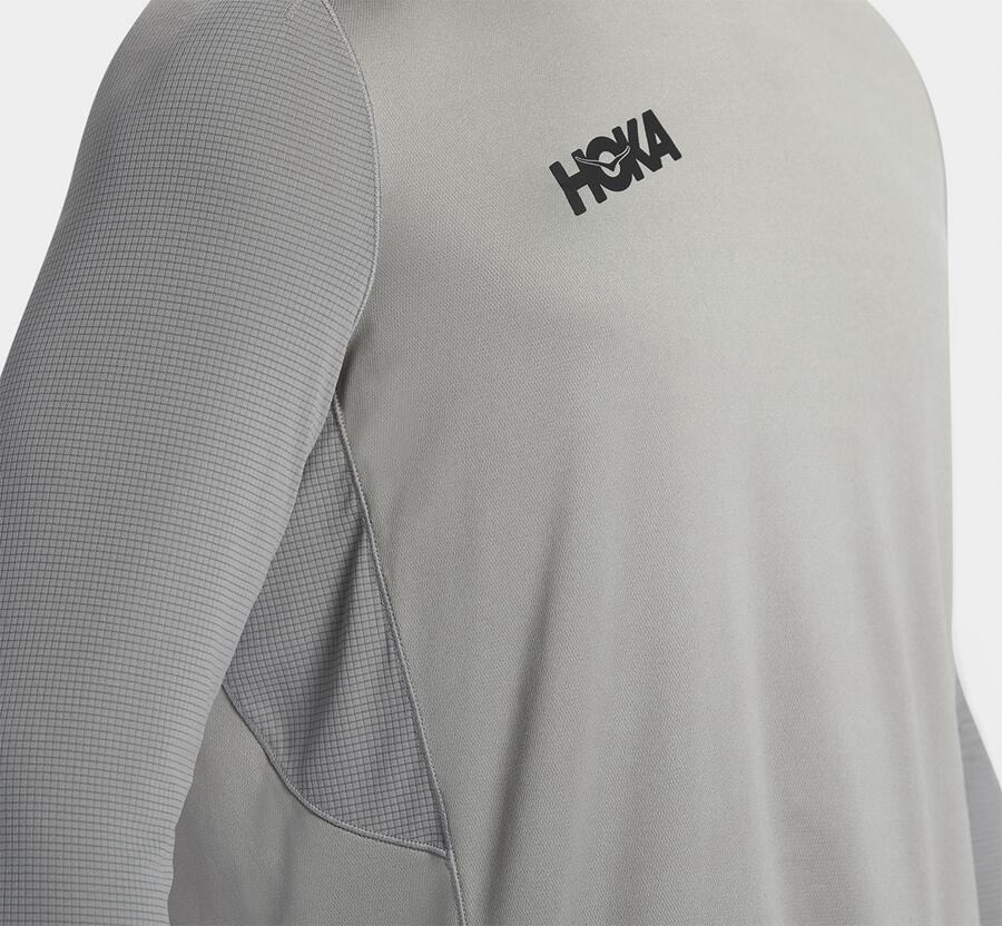 Top Hoka One One Hombre - Performance Largos Sleeve - Gris - RIQ975032